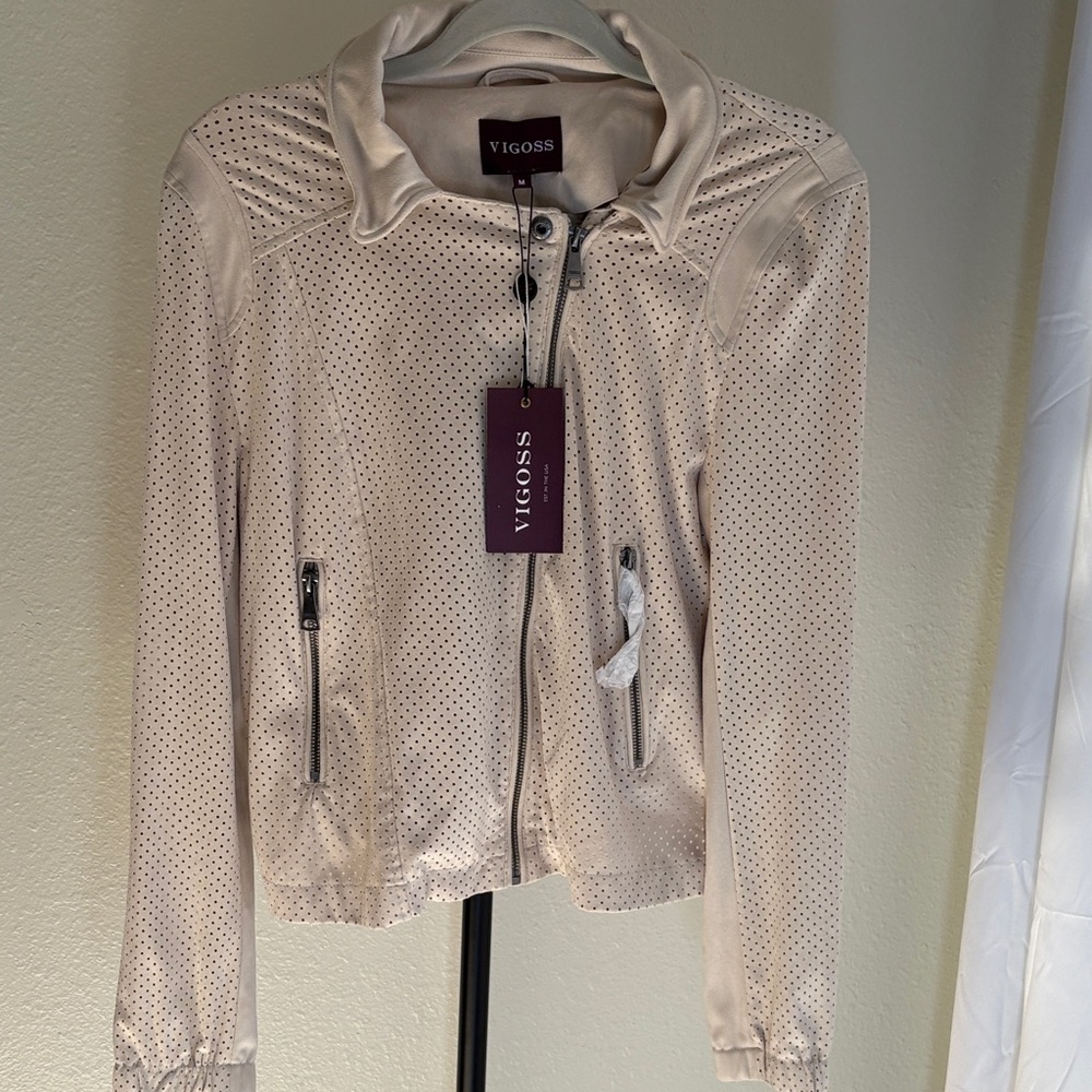 Vigoss Women's Perforated Leather Jacket in Cream